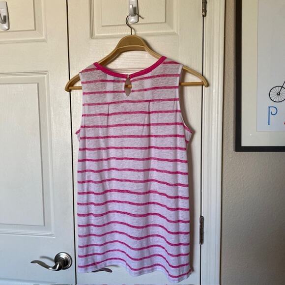 Tommy Bahama Linen V-Neck Sleeveless Burnout Top Pink White Stripe Women's XS/TP - Picture 8 of 10